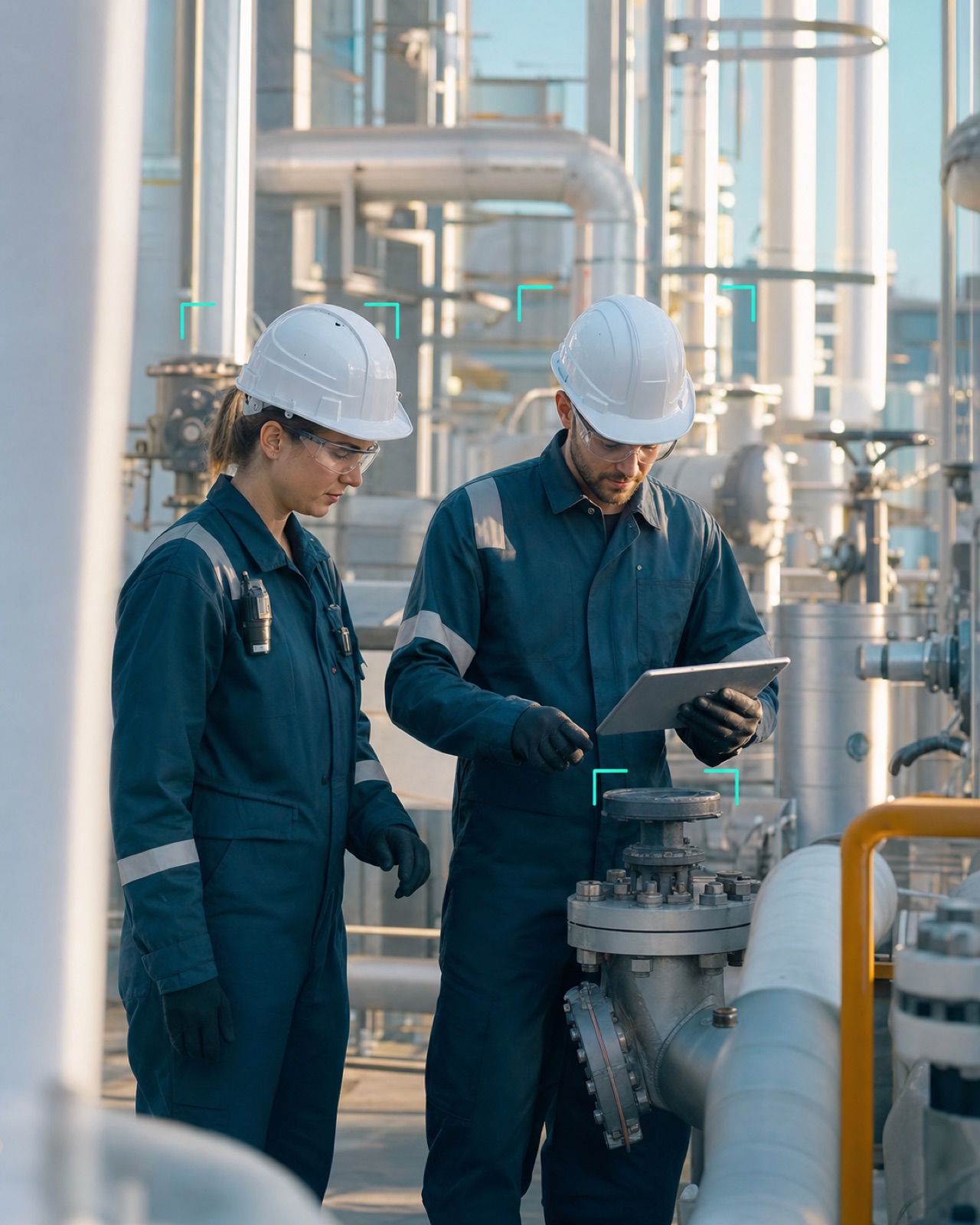 Workers in PPE at an industrial site